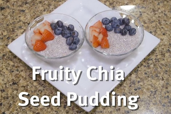 Two glass bowls filled with Fruity Chia Seed Pudding